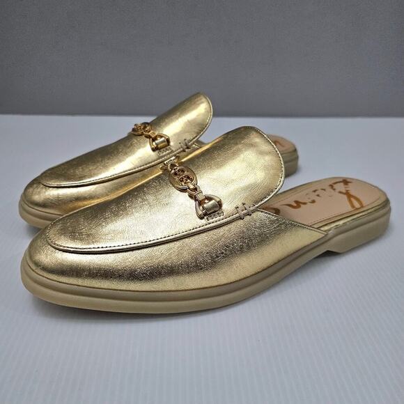 NEW Sam Edelman Kira Mule Women 10.5 Metallic Gold Leather Horsebit Flat Loafer - Picture 1 of 12